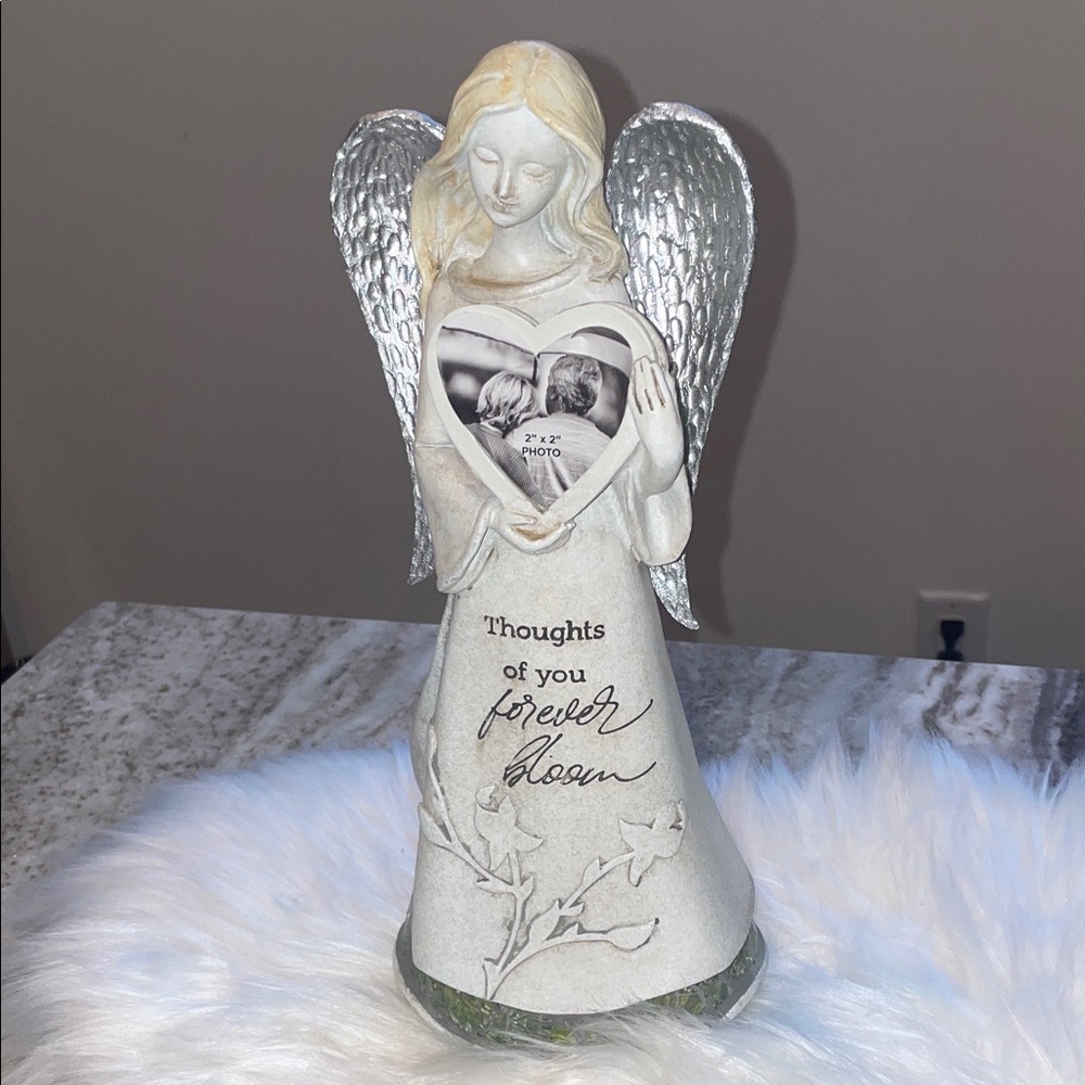 Angel Figurine with Photo Frame and Silver Wings